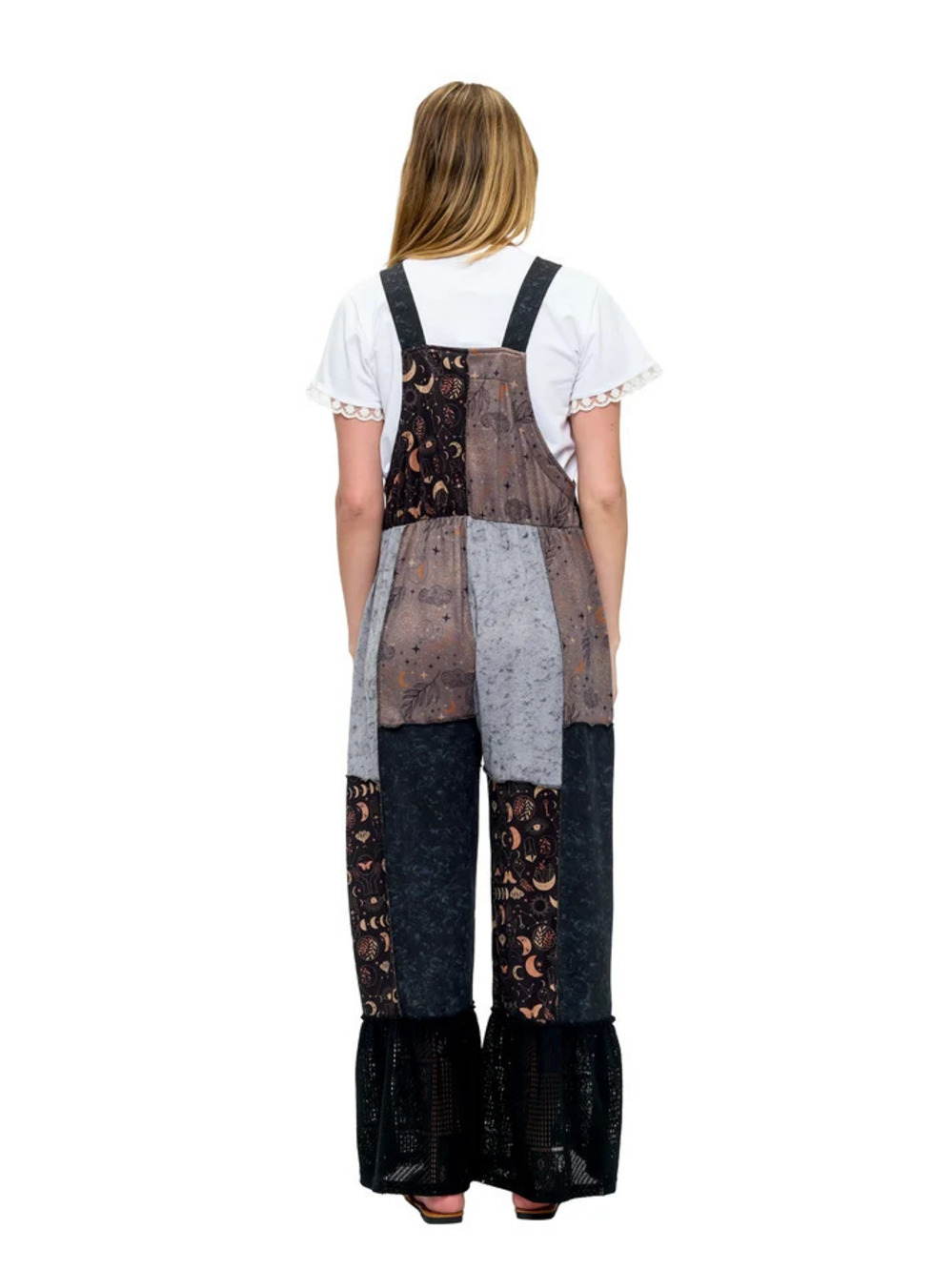 26884 | Yak & Yeti Boho Celestial Mushroom Patchwork Overalls | Sizes S/M-L/XL - Picture 3 of 3